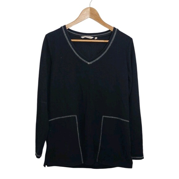 Soft Surroundings Women's Size Small Tunic Black Gray Stitching Lagenlook - Picture 1 of 10
